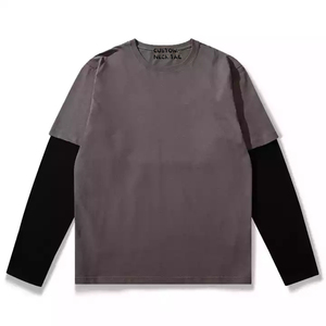 เสื้อยืดแขนยาวผ้าฝ้ายพิมพ์ลายสกรีนแบบสองชั้น สไตล์ลำลอง รับทำโลโก้ OEM คุณภาพดีที่สุด 2 in 1 - Product Image 3