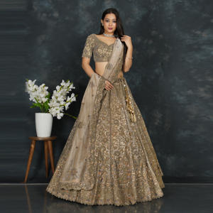 Lehenga Choli de mariée en tissu sergé bleu sarcelle, lourdement brodé, avec dupatta, travail de Zari et de sequins, pour la plage et les soirées, pour femmes, ODM - Product Image 2