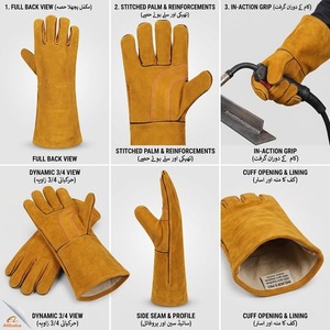 Gants de soudage en cuir de vachette jaune renforcé de qualité supérieure, résistants à la chaleur, longs, résistants à l'abrasion, gants de sécurité pour le travail - Product Image 4