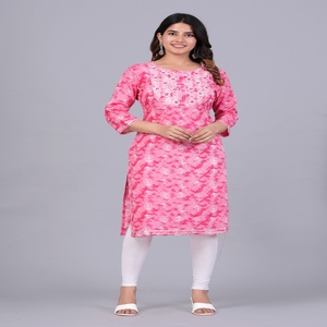 Women Pink Printed Straight <b>Kurti</b> Ethnic Casual Wear <b>Kurti</b>, Embroidery Work <b>Kurti</b> , Trendy <b>Kurti</b> , New Kurta - Product Image 1
