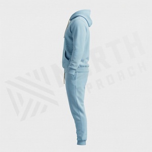 Ensemble de survêtement unisexe bleu clair à capuche avec motif géométrique, sweat-shirt et pantalon décontractés longs avec cordon de serrage et poches, idéal pour l'automne - Product Image 3
