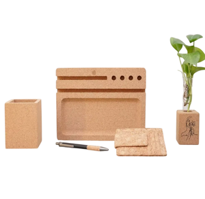 Organisateur de bureau en liège écologique, ensemble de 5 pièces, porte-cartes, support à stylos, pot magnétique, cadeau d'entreprise haut de gamme - Product Image 3