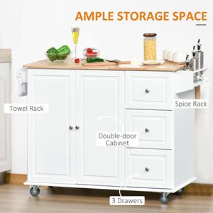 Carrello da Cucina Versatile con Ruote Bianche, Piano Ribaltabile, Portasciugamani/Portaspezie, Cassetti, Mobiletto, Design Moderno Portatile in MDF - Product Image 4