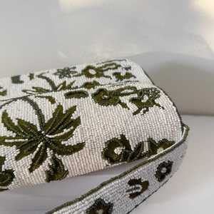 Rectangular Glass Beads Handbag Blue Fish Embroidery (Polyester) Textile <b>Foundation</b> Fabric White Base Washable - Product Image 5