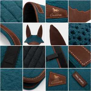 Almohadilla de lana personalizada para silla de montar de caballo con ribete de cuero marrón, aplique de logo frontal, color sólido, unisex, transpirable, acolchada, para equitación. - Product Image 3