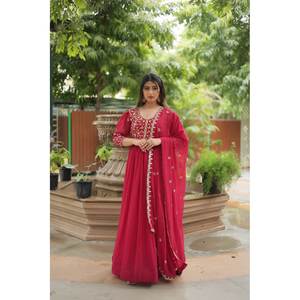 Robe trapèze artisanale à imprimé floral avec broderie de sequins, taille XL, en mousseline, pour soirée, taille naturelle - Product Image 5