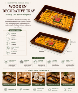 Handcrafted Wooden <b>Elephant</b> Printed Serving Tray <b>Decorative</b> Multipurpose Snack Tray Traditional Printed Wooden Tray - Product Image 5