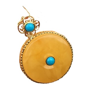 <span class=keywords><strong>Ciondolo</strong></span> della Pace in <span class=keywords><strong>Ambra</strong></span> Naturale del Baltico, <span class=keywords><strong>con</strong></span> Turchese e Placcatura in Oro - Product Image 4