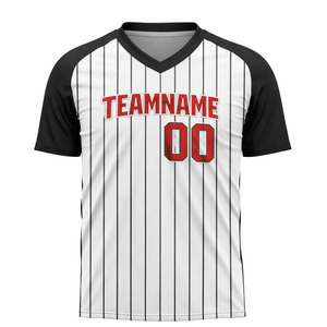 Maillot de baseball personnalisé pour hommes, sublimation, blanc, noir, rayures fines, col en V, uniforme d'équipe, respirant, OEM - Product Image 2