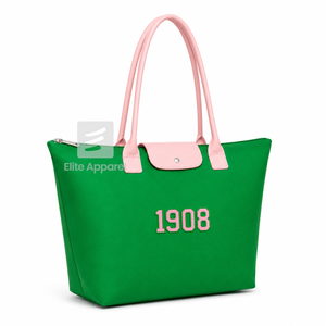 Bolsa de Mano Personalizada de la Hermandad Alpha Kappa Alpha, Verde y Rosa, con Logotipo Bordado, de Gran Capacidad, de Cuero, para Uso Diario, para Mujer - Product Image 2