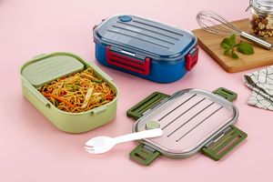 Lonchera Rectangular de Plástico con Tapa, Apilable, Libre de BPA, a Prueba de Fugas, 2 Compartimentos, de un Solo Nivel, para Niños, Tamaño M - Product Image 5