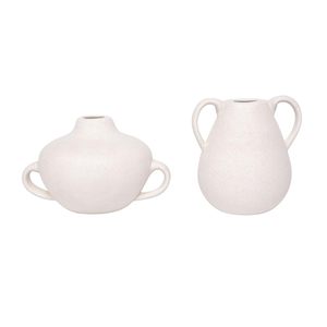 Vase en céramique blanche avec poignée, finition mate, fait main, moderne, pour table, décoration d'intérieur - Product Image 3