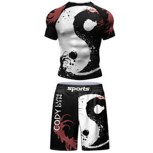 Ensembles de rashguards à manches courtes personnalisés en polyester et élasthanne extensibles pour MMA et BJJ avec votre propre logo - Product Image 2