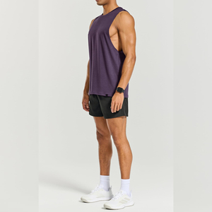 Men's <b>Purple</b> Sleeveless <b>Tank</b> <b>Top</b> O-Neck Solid Color Casual Breathable Knitted Workout Shirt - Product Image 3