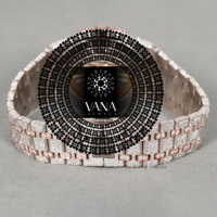 Montre automatique pour homme haut de gamme en or rose et argent, entièrement sertie de diamants Moissanite, style entièrement serti de diamants, en acier inoxydable