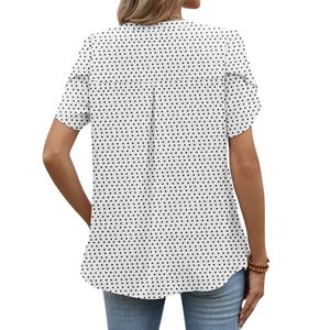 Camisas de chifón para mujer con estampado geométrico moderno, manga corta, plisadas, sin arrugas, ligeras, de poliéster. - Product Image 2