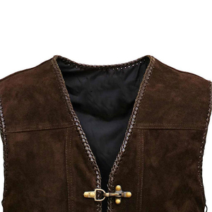 Gilet en cuir marron pour homme, col en V, fermeture éclair, décontracté, respirant, pour l'hiver, grande taille, coupe classique - Product Image 4