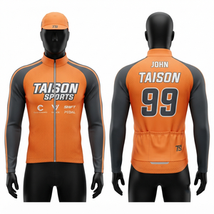 Veste d'entraînement cycliste unisexe 330 grammes en polaire polyester premium à capuche, séchage rapide, respirante, orange et gris, avec empiècements raglan personnalisés - Product Image 1