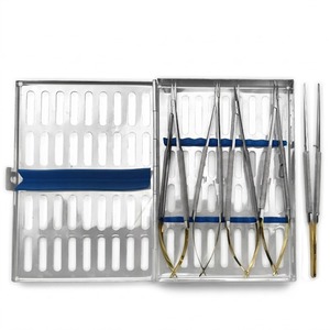 Ensemble de 5 instruments de microchirurgie Castroviejo T/C, usage professionnel en milieu hospitalier, instruments chirurgicaux, boîte de stérilisation gratuite, fabrication allemande - Product Image 1