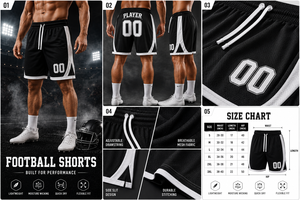 2026 Premium Football Shorts Men <b>Black</b> White Side Stripe Mid Drawstring Quick Dry Sporty Sublimation Print 100% Polyester 120g - Product Image 4