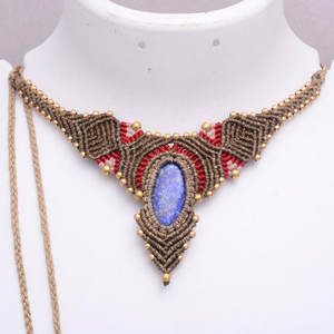 สร้อยคอทำมือจากโลหะผสมสังกะสีประดับหยกแบบมาคราเม่ สไตล์พุทธศาสนา คลาสสิก โดดเด่น พร้อมลูกปัด ปรับขนาดได้ ประดับด้วยหินบำบัด - Product Image 1