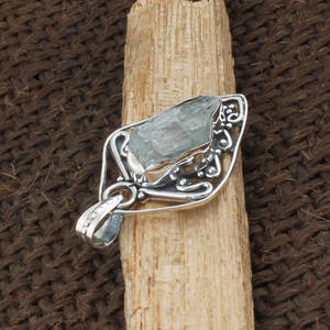 Handmade 925 Sterling Silver Aquamarine Pendant Natural Gemstone Artisan Handcrafted <b>Necklace</b> March <b>Birthstone</b> Jewelry Wholesale - Product Image 2