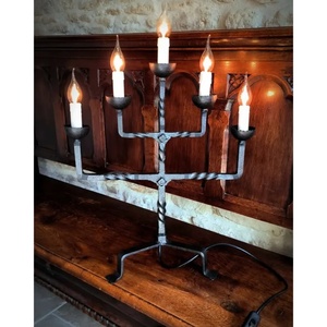 Assured Quality Iron Candelabra With <b>Twisted</b> Stem And Five Flameless <b>Candles</b> For Home Decoration - Product Image 2