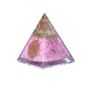 Pyramide d'Orgone Nubienne en Quartz Rose Faite à la Main 7x9cm, avec Éclats de Pierres Naturelles, Cristal d'Orgonite, Décoration d'Intérieur, Feng Shui, Sensation Réelle - Product Image 1