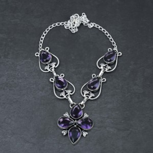 Collar Personalizado de Amatista Creada en Laboratorio con Forma de Pera, Piedra de Amatista de 10x14mm, Plata de Ley, 18 Pulgadas, Regalo de Boda - Product Image 4