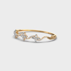 Romantic 18K <b>Solid</b> <b>Gold</b> Diamond <b>Bangle</b> Bracelet Marquise Cut Flower Pattern Claw Setting Women's Wedding Jewelry - Product Image 3