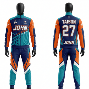 Men <b>Roller</b> Skating Tracksuit Premium 280 GSM Polyester Fabric Teal Navy Orange Panel Design Sublimation Custom Logo Set - Product Image 1