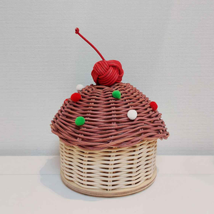 Boîte à cupcakes décorative en rotin rose fraise pour enfants, pot de rangement avec couvercle pour chambre d'enfant, produit de décoration pour jeu d'imitation - Product Image 3