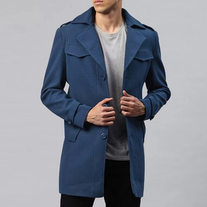 <b>Men's</b> Wool <b>Long</b> Overcoat Notched Lapel Single Breasted Button Closure Regular Fit Outerwear Blue <b>Coat</b> - Product Image 1