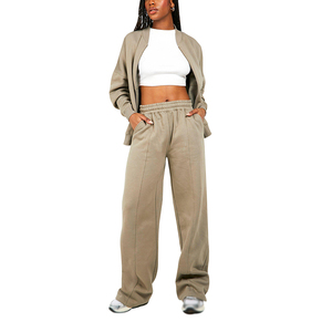 Women 2 Piece Knitted Tracksuit <b>Set</b> Solid Color Regular Fit Casual Long Sleeve <b>Blazer</b> Top Pants Full Length Breathable 100% - Product Image 1