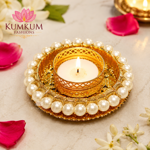 Support de bougie chauffe-plat en perles fait main indien, idéal pour Diwali, mariages, temples, Ganesha, décoration festive, cadeaux de remerciement et faveurs. - Product Image 2