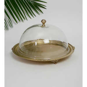 Golden Brass <b>Cake</b> Platter With Glass <b>Dome</b> Cover Hemisphere Shape Reusable Dessert Display <b>Stand</b> Countertop <b>Cake</b> <b>Dome</b> - Product Image 2