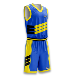 Conjunto de Camiseta de Baloncesto Personalizada Unisex Azul y Amarilla, sin Mangas, Cuello en V, Secado Rápido, Impresión por Transferencia de Calor, 100% Poliéster, Deportiva - Product Image 2