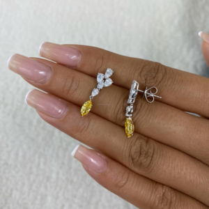Yellow Marquise & White Pear Cut Diamond Earrings in White Gold Elegant Two <b>Stone</b> Drop Earrings for Women Luxury Fine Jewelry - Product Image 2