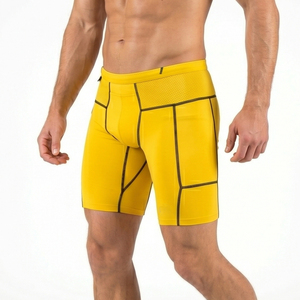 <b>Men's</b> Yellow <b>Compression</b> Mesh <b>Shorts</b> Athletic Wear Mid Waist Elastic Closure Tight <b>Shorts</b> <b>Men</b> Yoga Wear Tight <b>Shorts</b> <b>Mens</b> - Product Image 5