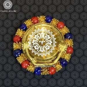 Charm Jewells Vintage Stainless Steel <b>Mechanical</b> Movement Auto Date Wall <b>Clock</b> Analog Dial Blue Face Red Blue Beads Gold Frame - Product Image 5
