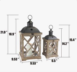 Farol de Madera Cuadrado Natural con Paneles de Vidrio, Portavelas Rústico Hecho a Mano para Decoración del Hogar, Navidad, Pascua, Bodas - Product Image 4