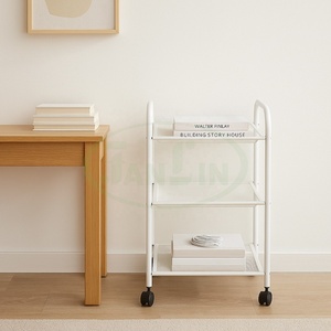 Compact Movable Three-Layer Metal Mesh <b>Storage</b> <b>Trolley</b> <b>with</b> Wheels Modern Minimalist Kitchen Utility Cart - Product Image 4