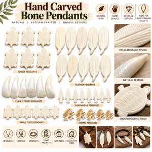 Colgantes de Hueso Tallados a Mano con Diseños de Animales (Tortuga, Pluma, Punta de Flecha) en Color Crema/Blanco/Blanco Hueso para la Creación de Joyería y Accesorios - Product Image 6