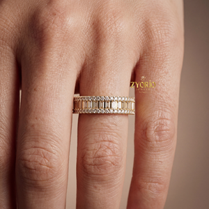 Anillo de compromiso y eternidad con diamantes cultivados en laboratorio, corte baguette y redondo, chapado en plata, regalo de lujo para aniversario de bodas para mujer - Product Image 4