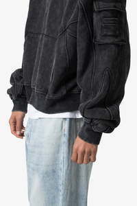 Sweat à capuche épais délavé à l'acide pour homme, 100% coton molletonné respirant, avec empiècements, logo personnalisé, mode hiver, streetwear Y2K - Product Image 6