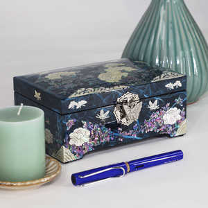 Women's <b>Blue</b> Wooden Mother of Pearl Jewelry <b>Storage</b> <b>Box</b> with Hinged Lid - Product Image 6