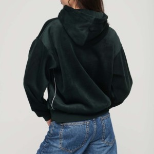 Sudadera con Capucha para Mujer, Verde Oscuro, Forro Polar, Estilo Urbano, Manga Larga, Talla Grande, Color Sólido, Transpirable, de Algodón, para Otoño - Product Image 2