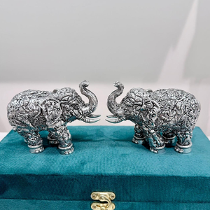 Fine Work <b>Elephant</b> Pair Set of 2 Brass <b>Elephant</b> Statues with Trunk up Figurines Decorative Showpieces for Home Decor - Product Image 2