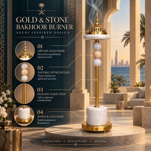 Elegante Quemador de Incienso de Acero Inoxidable y Mármol |   Porta Incienso Alto para Oud Árabe, Decoración Islámica para el Hogar, Hotel, Majlis, Ramadán, Regalo - Product Image 5