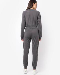 Custom Women's <b>Zip</b> <b>Up</b> <b>Cropped</b> Hoodie and Jogger Set Lightweight Tracksuit OEM ODM Private Label Activewear Apparel Set - Product Image 2